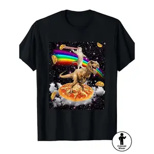 Men's Casual Short-Sleeve T-Shirt - Summer Breathable Round Neck Tee with "Cat Riding Dinosaur" Trendy Print, Machine Washable Regular Fit for Casual Wear, Ideal for Summer Leisure