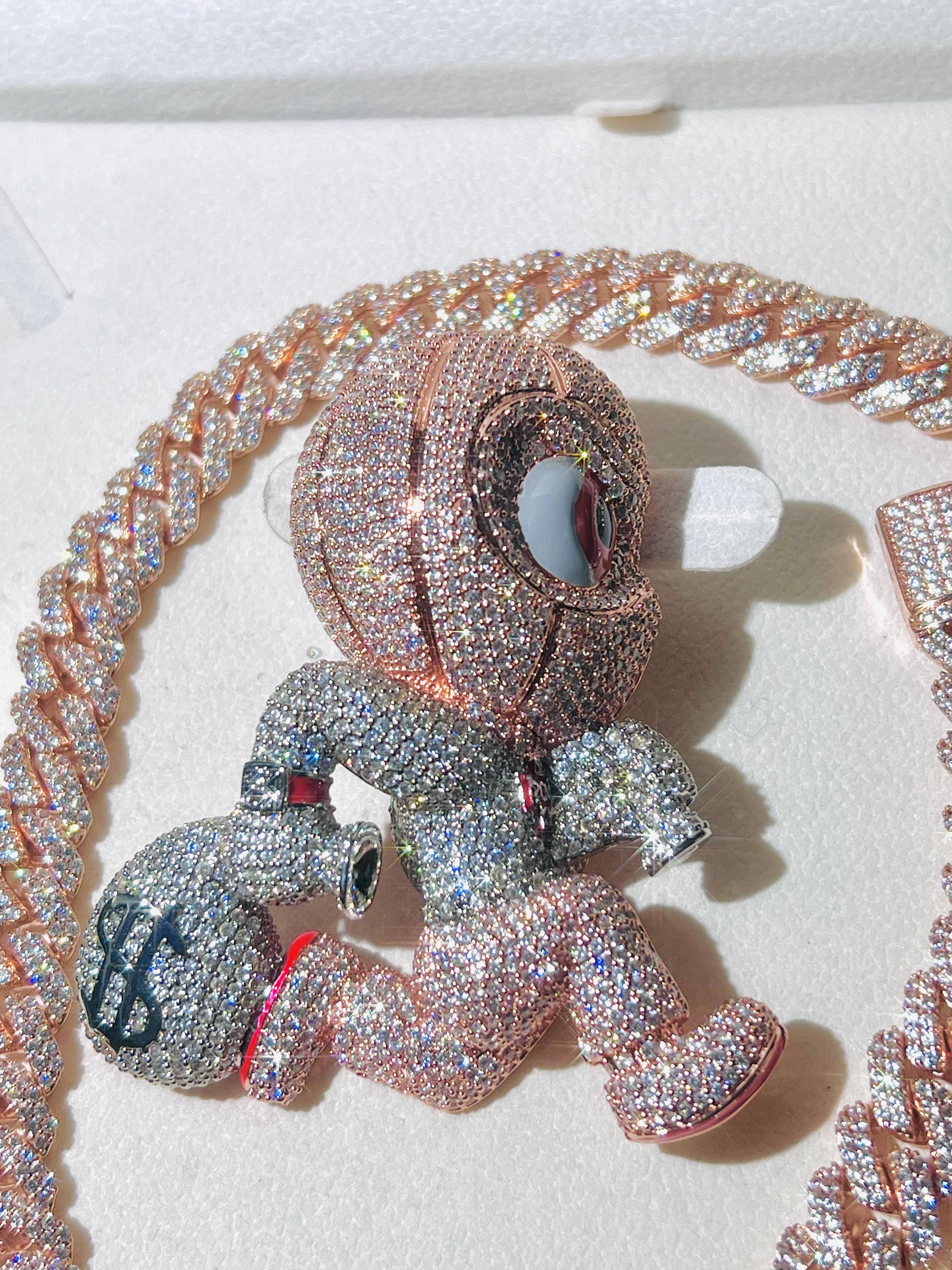 Personalized Thief Money Bag 3D Customized Hip Hop Pendant Premium Luxury Pendant with Ice Crystal Little Bald Head Pendant Luxury Valentine's Day Father's Day Mother's Day and Anniversary Gifts