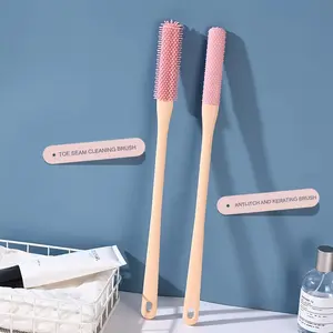 【S1】Toe Gap Cleaning Brush Long Handle Silicone Toe Crevice Cleaning Brush & Exfoliating Brush, Foot Scrubber in Shower Toe Cleaning Brush