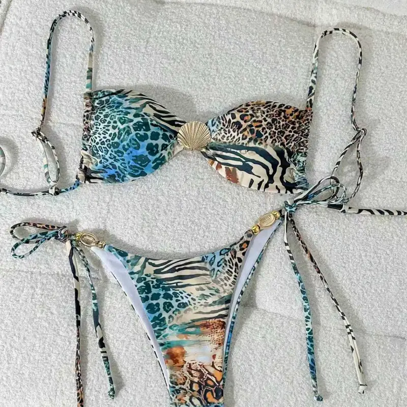Animal print tie high-stretch Swimsuit Style Bikini, quick-dry two-piece swimsuit for beach vacation, sexy and charming bikini set Bikinis Sets Bikini Outfits