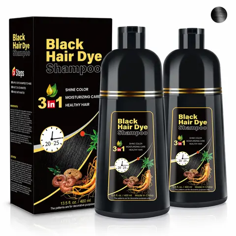 KAISASA 3-in-1 Alcohol-Free Herbal Liquid Color Shampoo Cleanser - 500ml Ginseng Extract Hair Care Product for Adults, Black Dye for Gray Coverage, Repair & Restore Vivid Tone (36 Months Shelf Life)