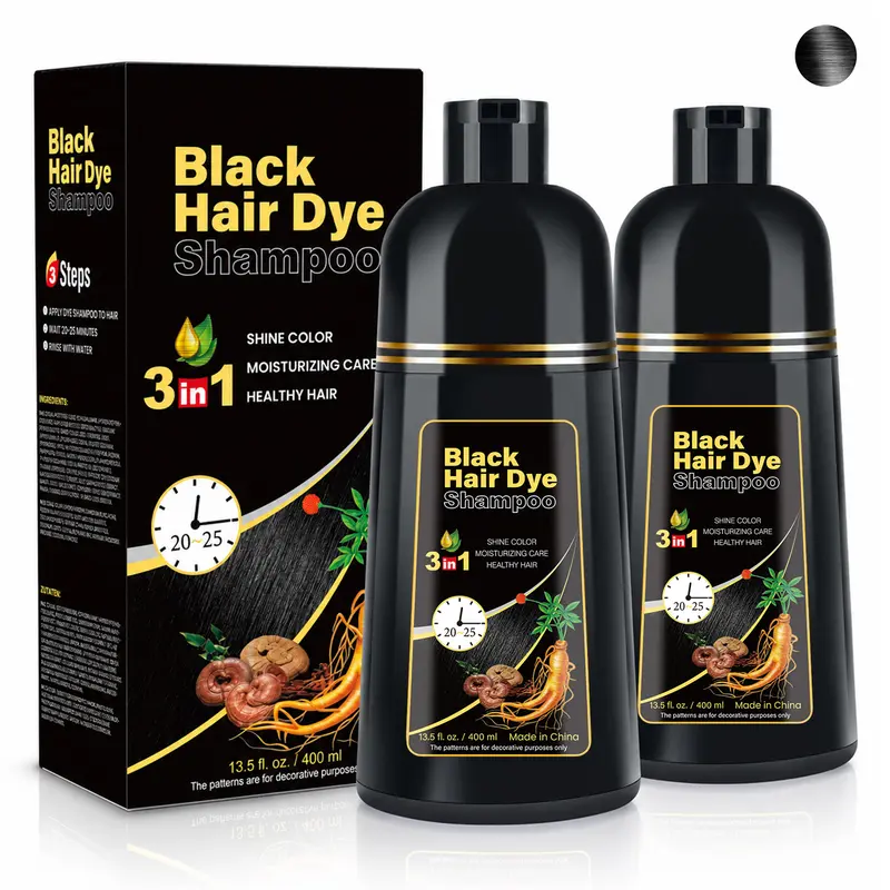 KAISASA 3-in-1 Alcohol-Free Herbal Liquid Color Shampoo Cleanser - 500ml Ginseng Extract Hair Care Product for Adults, Black Dye for Gray Coverage, Repair & Restore Vivid Tone (36 Months Shelf Life)