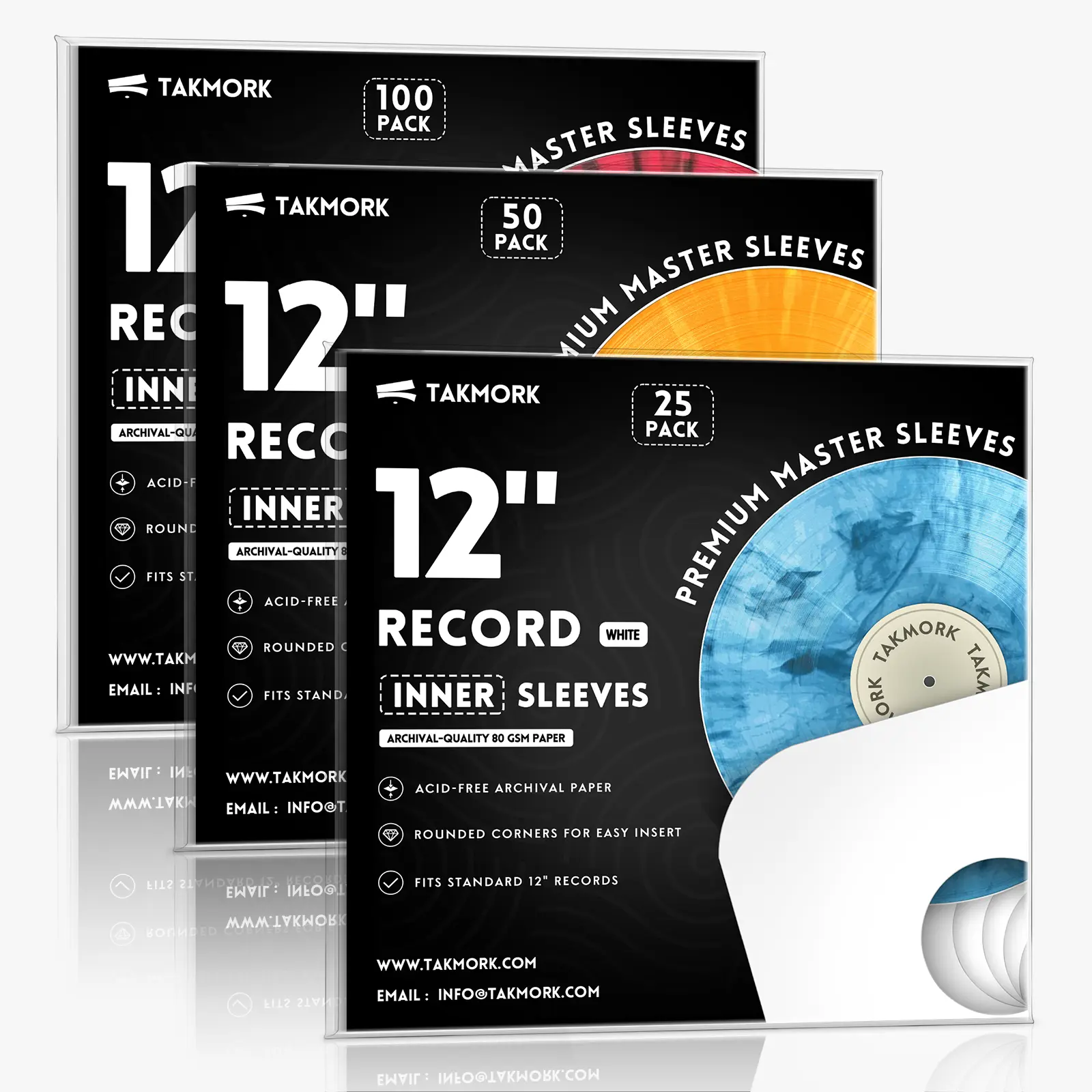 TAKMORK 12" Vinyl Record Inner Paper Sleeves - Acid-Free Heavyweight Durable Protective Inner Sleeves, Anti-Static, Fits Standard 12" Vinyl Records, Guards LPs Against Dust, Dirt, Scratches