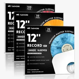 Takmork 12" Vinyl Record Inner Sleeves | Acid-Free Heavyweight Paper | Anti-Static LP Covers | Protects Records from Dust, Dirt & Scratches