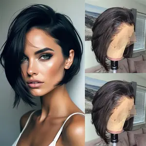 New Arrived Glueless Layered Bob Brazilian Human Hair Wigs for Women Pre Bleached Pre Plucked Lace Front Wig Human Hair Natural Color Easy to Wear 13x1 HD Transparent Lace Frontal Wigs Human Hair with Baby Hair Daily Use