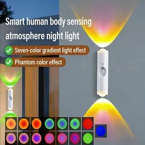【3/4Pack USB Rechargeable LED Night Light RGB Gradient Ambient Lighting with Motion Sensor】Dimmable Wall Lamp, Magnetic Base & Cat-Eye Design, Perfect for Home Decor, Bedroom, Stairs, Hallway & Entryway, Ambient Lighting, Modern Lighting
