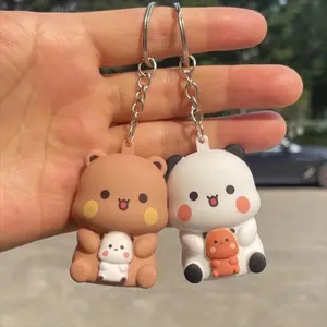 ;'Bubu Dudu Say I Love You Voice Toys Keychain Yier Panda Bear Glowing Anime Figures Phone Ornament Bag Decoration Couple Gifts