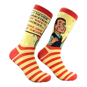 Men's I Never Question My Wifes Choices I Was One Of Them Socks Funny Sarcastic Graphic Novelty Footwear For Men Funny Graphic Socks Comfortable Fitted Spandex Cotton