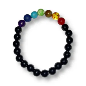 Chakra Beaded Bracelet - Black Beads with Colorful Beads in Circular Design, Unique Patterns, Elegant and Inspirational Accessory