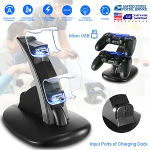 Charging Dock Station Dual Micro USB Charger Stand For PS4 Pro/PS4 Slim Gamepad Controller Handle Charging Station w/ Blue Indicator Game Lovers