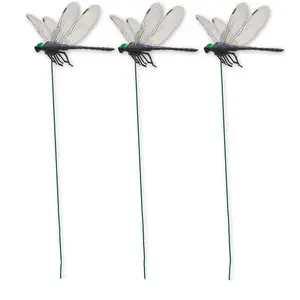 3 Counts Outdoor Fake Dragonfly Rod Clip Garden Metal Dragonfly Clip Natural Organic Concept 3D Dragonfly Garden Decoration for Indoor & Outdoor Garden Creative Home Accessories Decorative Design