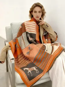 Autumn Winter Long Dual-Sided Colorblock Car Print Thick Neck Scarf Shawl, Double Sided Scarf, Warm Outer Layer Collar Wrap, Women's Fashion Accessory