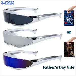 XUH 3 Pack Y2K Futuristic Sunglasses for Men Women, UV400 Protection Cyberpunk Wrap Around Shield Shades, Metallic Space Age Eyewear for Rave Festival, Streetwear, Biking & Father's Day Gift