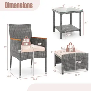 COSTWAY - 5 Pieces Patio Conversation Set with Soft Cushions and Ottomans-Beige