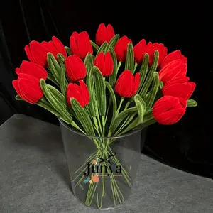 216-piece medium tulip pipe cleaner bouquet set, suitable for Mother's Day, graduation, home decoration, and holiday gifts, in taro purple, red, light pink, and dark pink (not finished product)