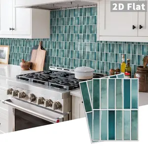 10 PCS/Box GST PE Crystal Foam Tile Stickers Cyan Green Watercolor Gradient Vertical Mosaic Waterproof Oil-Proof Anti-Collision Home Decor for Kitchen Bathroom Ceiling Tiles Old Wooden Boards
