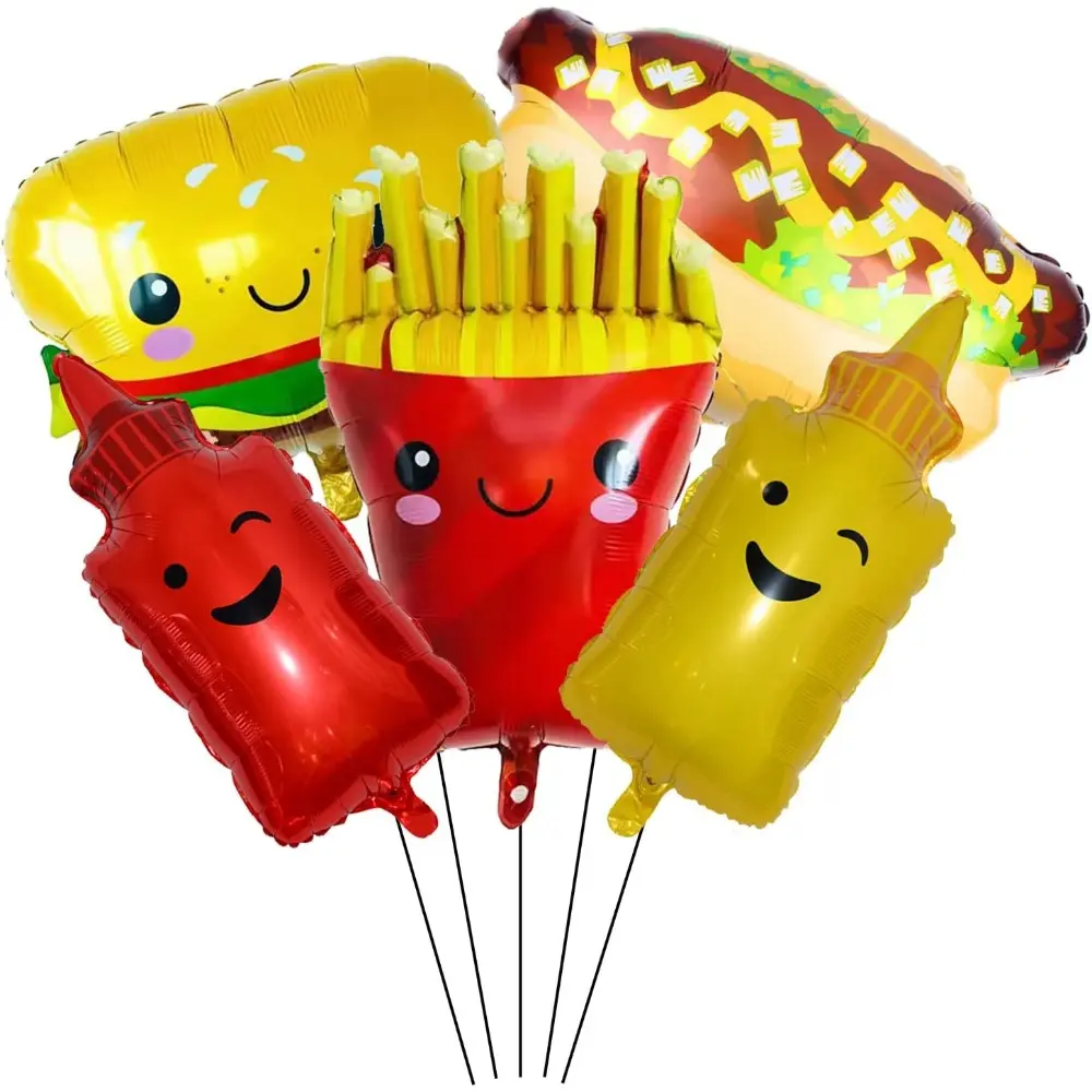 5PCS BBQ Party Balloons, Pig Shaped Foil Balloons, Ketchup Bottle Balloon, Mustard, Beer Mug for Birthday, Baby Shower, Wedding, Summer Decorations Supplies