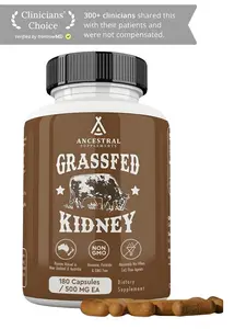 Ancestral Supplements Grass-Fed Kidney Capsules – Freeze-Dried, Non-GMO, Made in USA, 180 Count