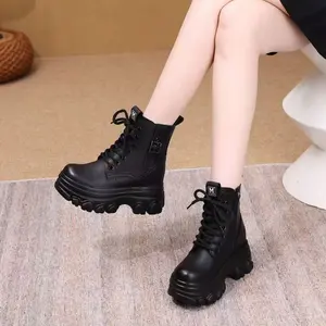 Women'S Chunky Platform Boots - Thick Platform Wedge Heels, Cushioned Insole & Non-Slip Rubber Sole - Winter Boots for Everyday & Formal Events - PU Synthetic Cover - Easy-Clean Black Boots for Height Increase & All-Day Comfort, Inner Height Increase Wome