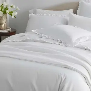 Solid Ruffle Garment Washed Cotton Percale Bed Sheet Set