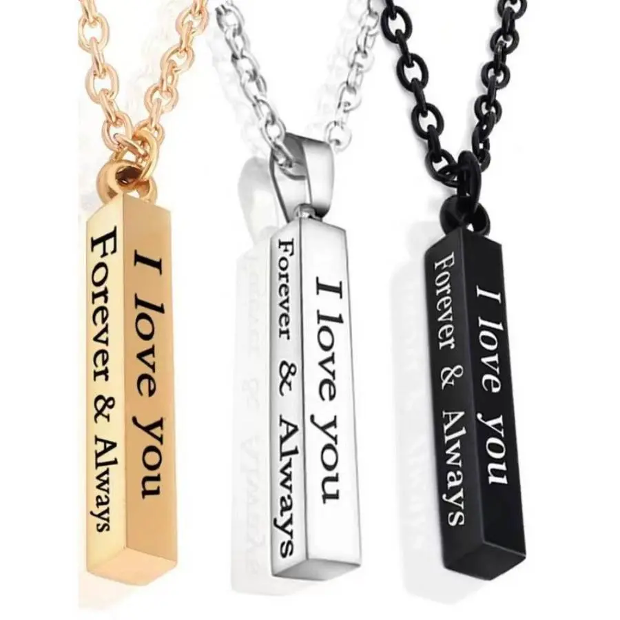 Minimalist "I Love You Forever & Always" Alloy Bar Necklace, Cute Couple Matching Pendant, Birthday Gift Jewelry, Alloy Necklace, Cute Couple Gifts, Chain, Fashion, Meaningful Gifts