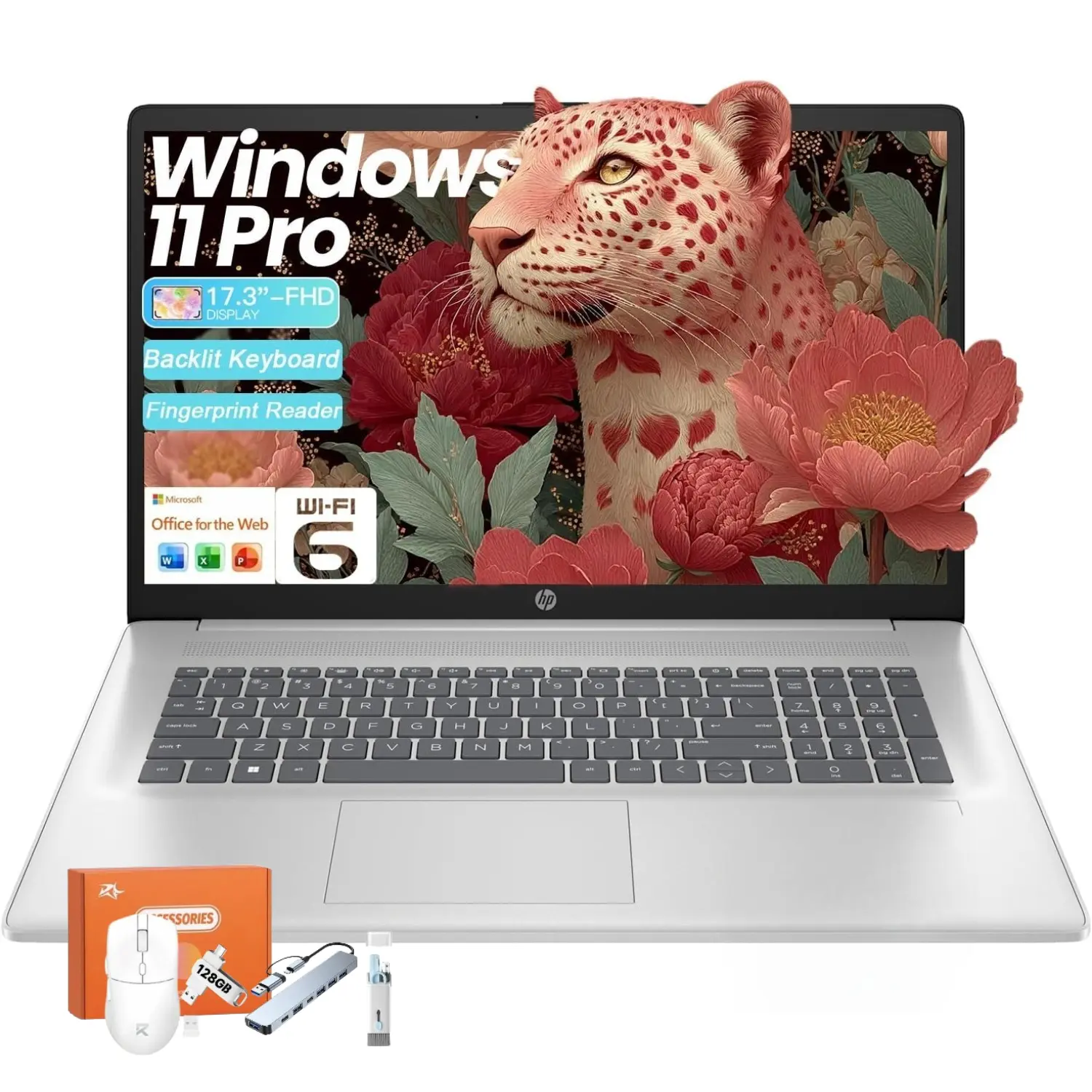 HP Essential Business Laptop, 17.3" FHD Display, Intel Core i5-1334U, up to 32GB RAM, 512GB SSD, Wi-Fi 6, Webcam, Backlit Keyboard, Windows 11 Pro, Silver, Bundle Accessory