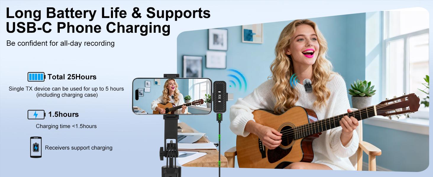 Wireless Lavalier Microphone for iPhone & Android, Mini Magnetic Mic with Noise Cancellation, 25H Battery, Perfect for TikTok, Vlogging, Live Streaming