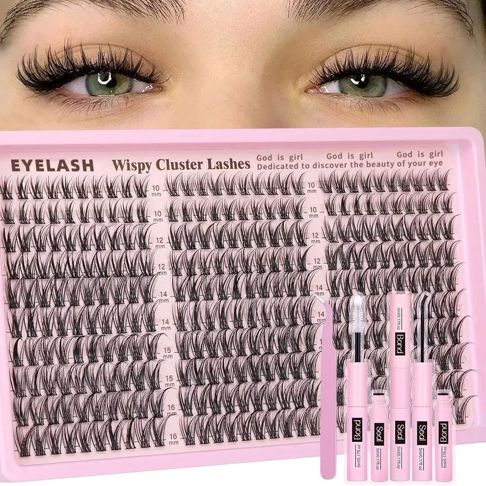 300Pcs Wispy Cluster Lashes Kit – C Curl 10-16mm Mixed Lengths, DIY Eyelash Extension Set for Instant Volume, Fluffy Natural Look & Easy At-Home Application
