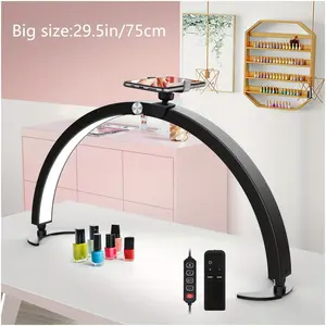 yAyusi Half Moon Light for Nail Desk with Phone Holder, 29In 40W Nail Tech Light, Nail Table Lamp with Wire Controller & Remote, 7 Color Modes, 10 Brightness for Beauty/Eyelashes/Tattoos