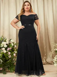 【Plus Size】Miusol P22075 Women's Formal Off Shoulder Vintage Floral Lace Mermaid Maxi Evening Party Dress Festival Gatherings Spring/Summer Events