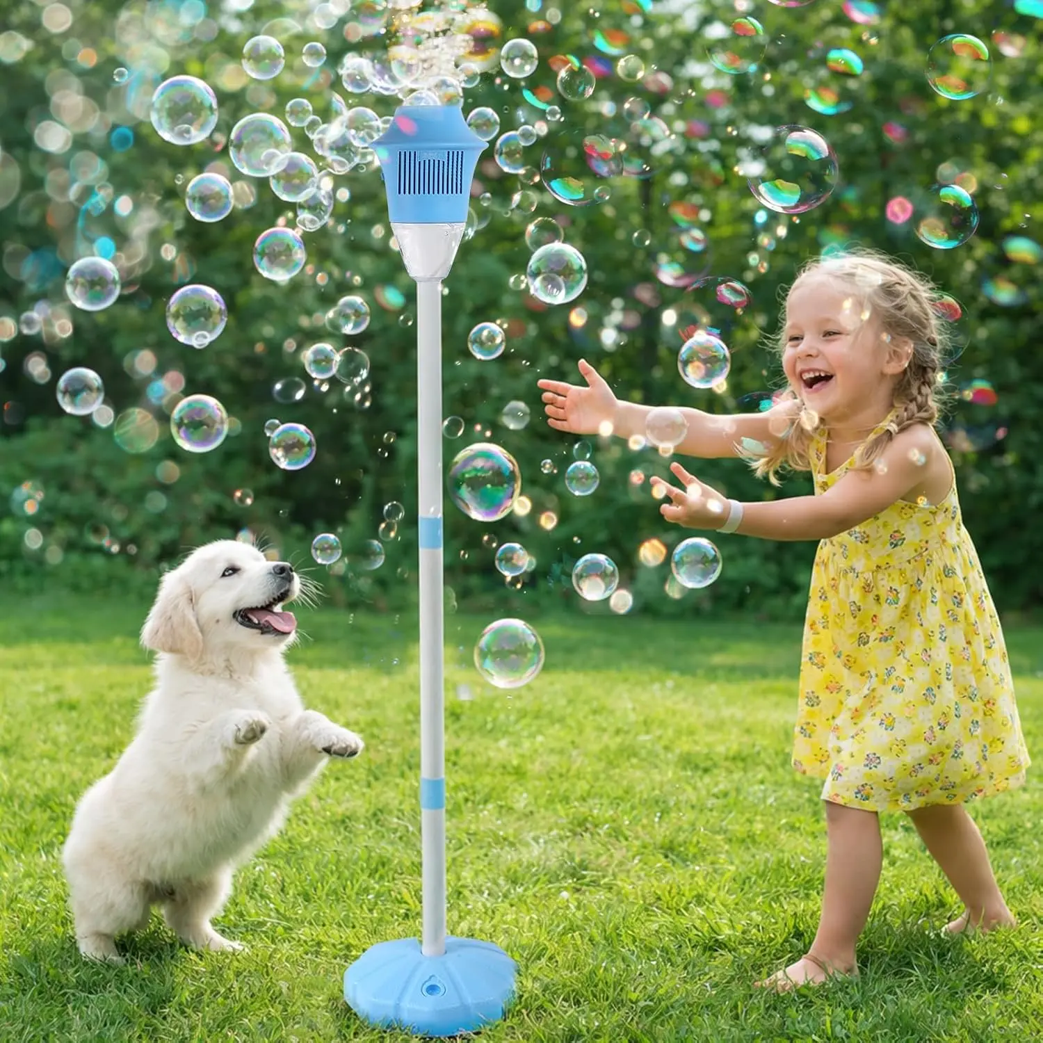 Automatic Bubble Machine for Kids,Standing Torch Bubble Maker with Light/Music for Toddlers, Height Adjustable Up 21 to 47 Inches,Pecfect for Birthday and Outdoor Party, baby blue baby showerGifts