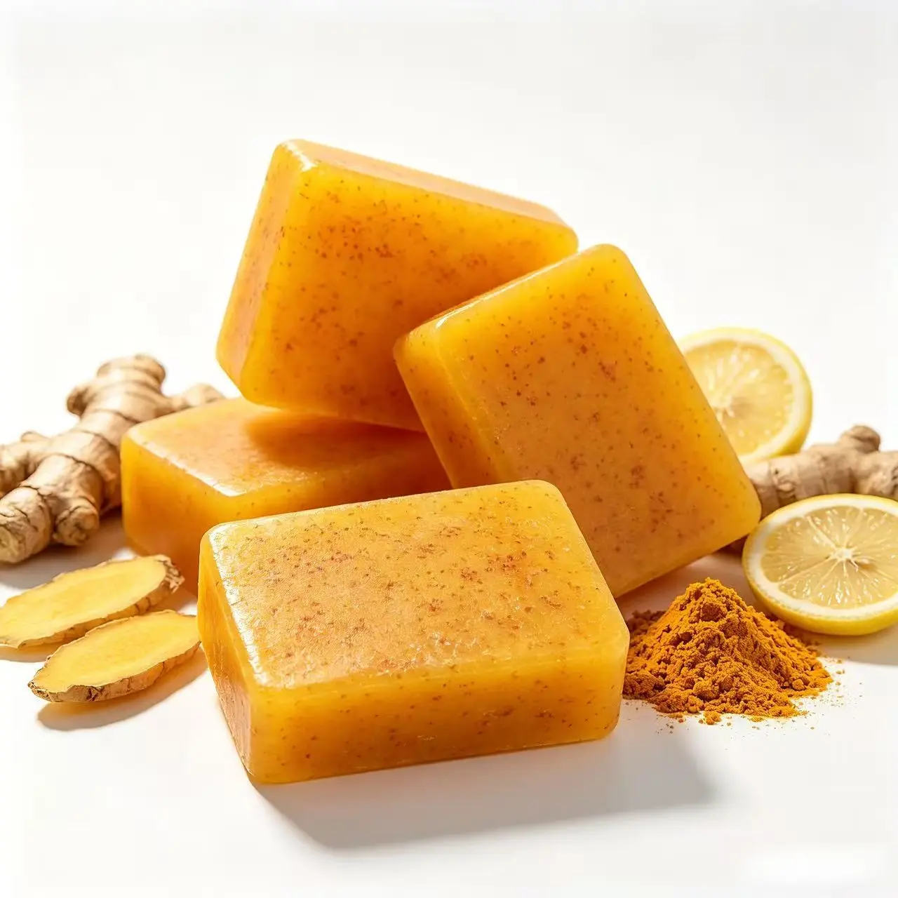 3/9 Pcs Lemon Turmeric Kojic Acid Soap Bar, Gentle Moisturizing Face & Body Cleansing Soap for Men Women, Sensitive Skin Friendly Handmade Soap with Soap Saver Bag