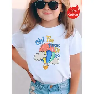 Girl's 1pc Casual Top - New Summer, Regular Fit, "Oh The Places I'll Go" Print, Short-Sleeved, 100% Cotton, Comfy