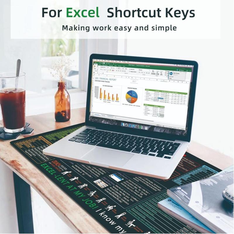 Extra Large 31.5×11.8×0.12 Inch Shortcut Key Mouse Pad | Non-Slip Rubber Base Stitched Edges Gaming Desk Mat | Office Study Essential Ideal Employee Gift