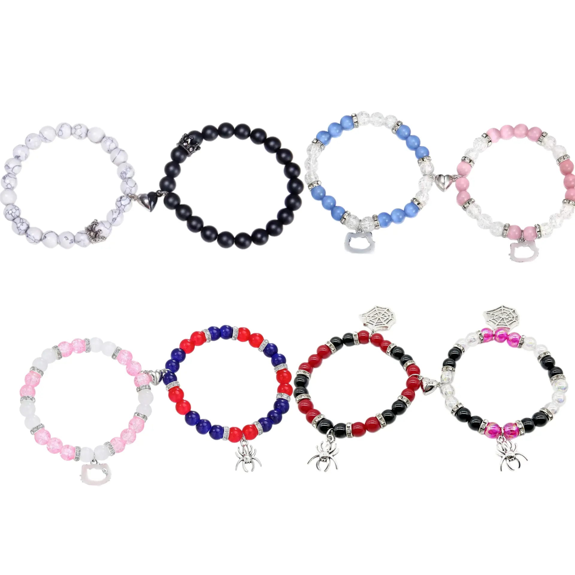 2pcs Cat/Spider Friendship Bracelet Heart Magnetic Couple Relationship Distance Bracelet Costume Accessory Pink Best Friend Distance Matching Bracelet Jewelry Gift For Couples KidsGirls Men Beads Heart Magnet Matching Bracelet Jewelry Gift