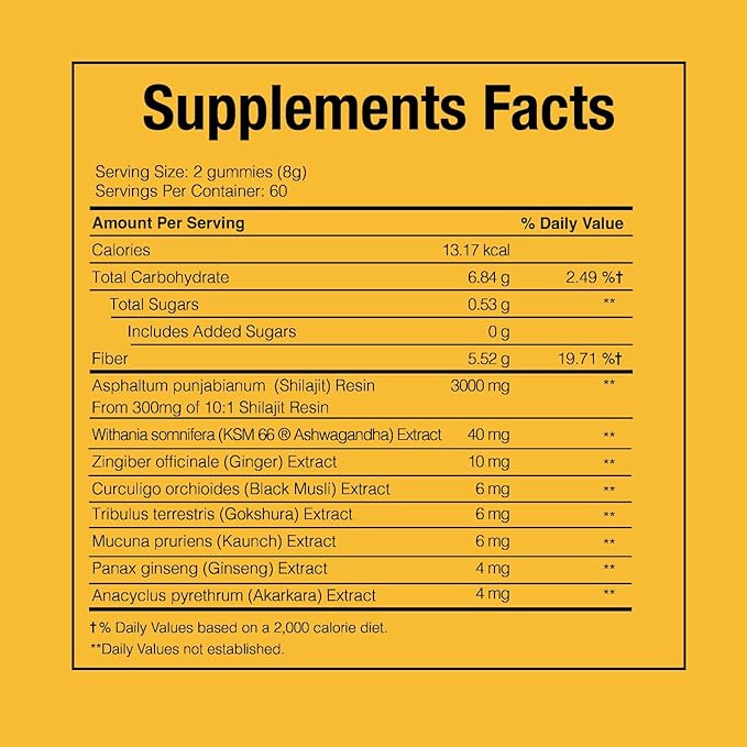 Be Bodywise Pure Himalayan Shilajit Gummies | For Optimal Energy, Immunity, Vitality, Endurance, Packing, Longer time & Stamina Support | 3000mg with KSM-66 Ashwagandha, Gokshura, Saffron, Black Musli, Fulvic Acid & 85+Trace Minerals Organic Healthcare Be Bodywise Pure Himalayan Shilajit Gummies | For Optimal Energy, Immunity, Vitality, Endurance, Packing, Longer time & Stamina Support | 3000mg with KSM-66 Ashwagandha, Gokshura, Saffron, Black Musli, Fulvic Acid & 85+Trace Minerals Organic Healthcare