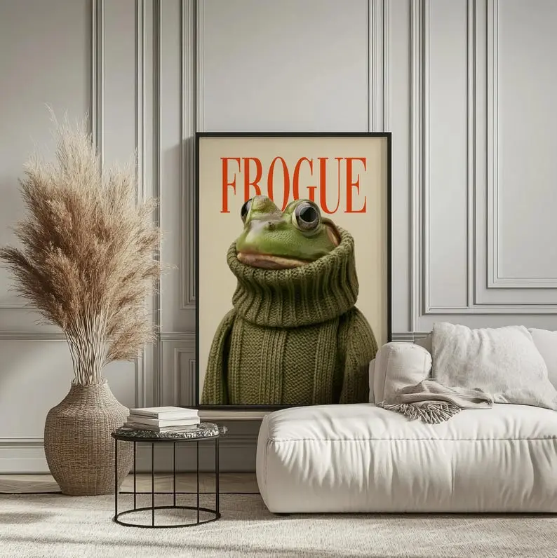 Frogue Magazine Art Print, Fashion Frog Print, Funny Frog Poster, Trendy Eclectic Decor, Frog Art, Trendy Prints
