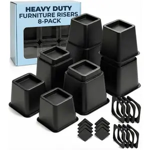 Bed Risers - 3 & 5 Inch Adjustable Furniture Risers or 8 Inch Combined - Heavy Duty for Couch, Table, Dorm, Sofa, Chair & Table - Bed Support Legs for Height, Supports Up to 1,300 lbs (8 Pack, Black)