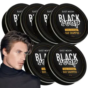 Men's Black Hair Soap, Natural Gray And White Coverage, Rich In Yellow Essence And Charcoal Powder, Silicone Free, Cleansing Hair, Gentle Moisturizing, Suitable for Whole Body Clean Hair
