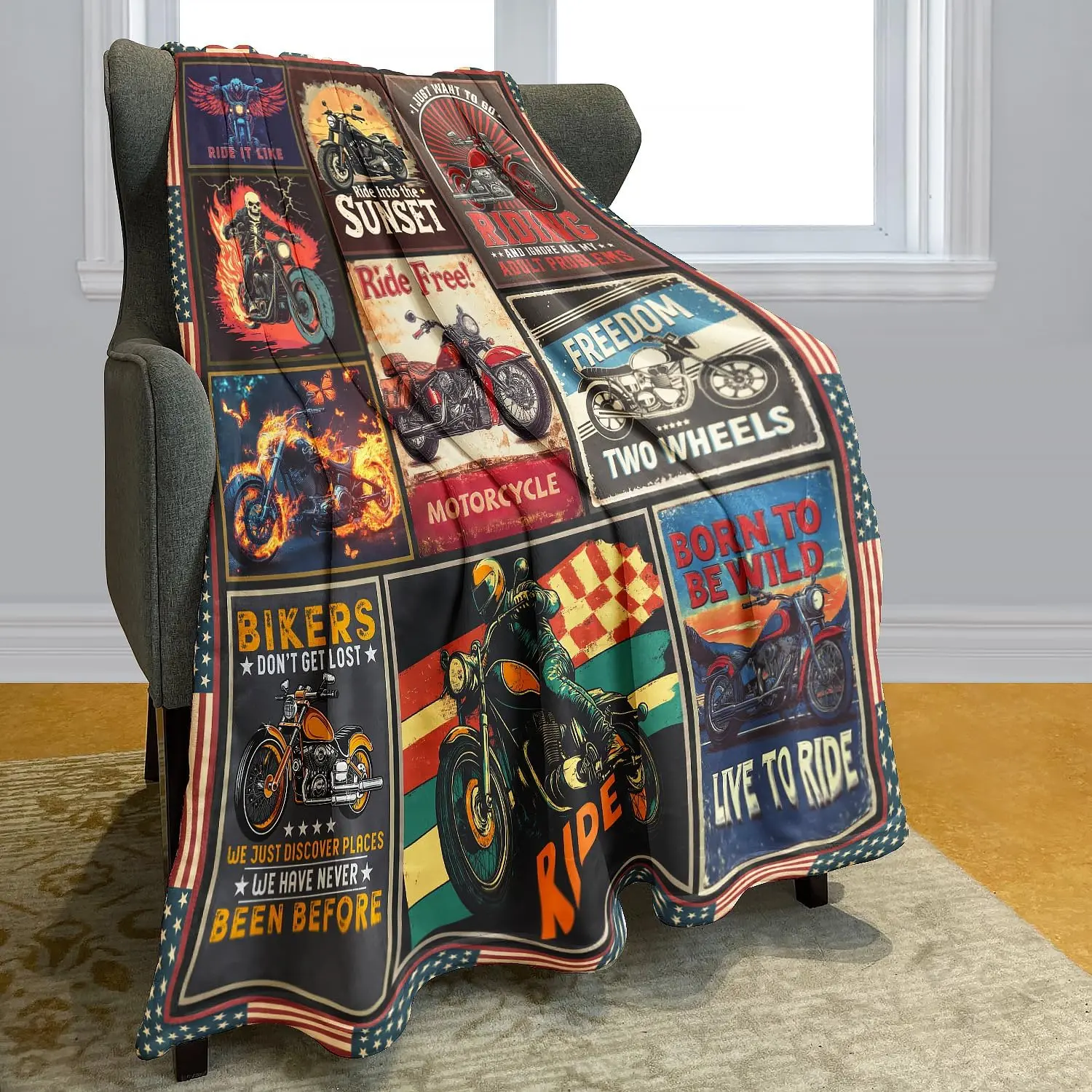 Vintage Motorcycle Fleece Blanket - Soft, Warm, Cozy Throw for Adult Riding Enthusiasts, Ideal Gift for Motor Bikers