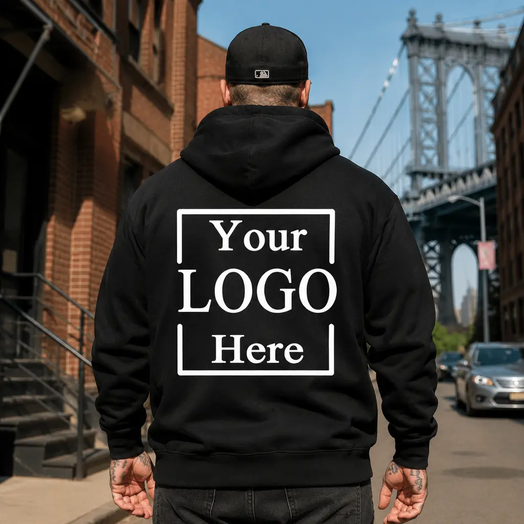 Custom Logo Print Men's Hoodie For DIY & Personalized Casual Streetwear Long Sleeve Pullover Heavyweight Sweatshirt Tops