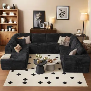 Cloud Sectional Couches for Living Room,Modular Sectional Sofa No Assembly, Plush Corduroy Large U Shaped Floor Couch Set with Deep Seat Ottoman