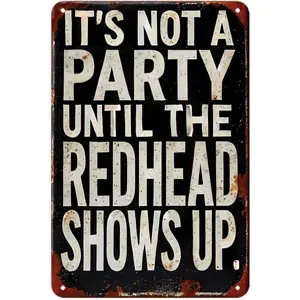 Funny Redhead Party Quote tin sign, Vintage Redhead Girl metal sign print Aesthetic Room Decoration for Home Bedroom Dorm Bathroom Wall Decor 8X12 inch Artwork Industrial metal wall sign Vintage Metal Tin Sign home decor plaque funny bar sign