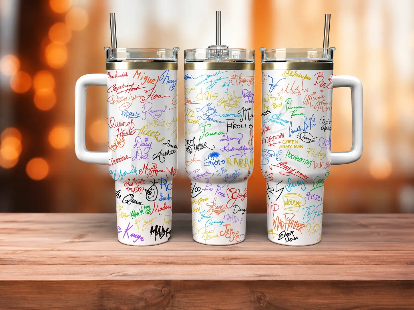Stained-Glass Character Signature Tumbler Cup, Colorful Autograph Print 40oz Travel Mug with Handle and Straw, Gift for Her, Gift for your Health