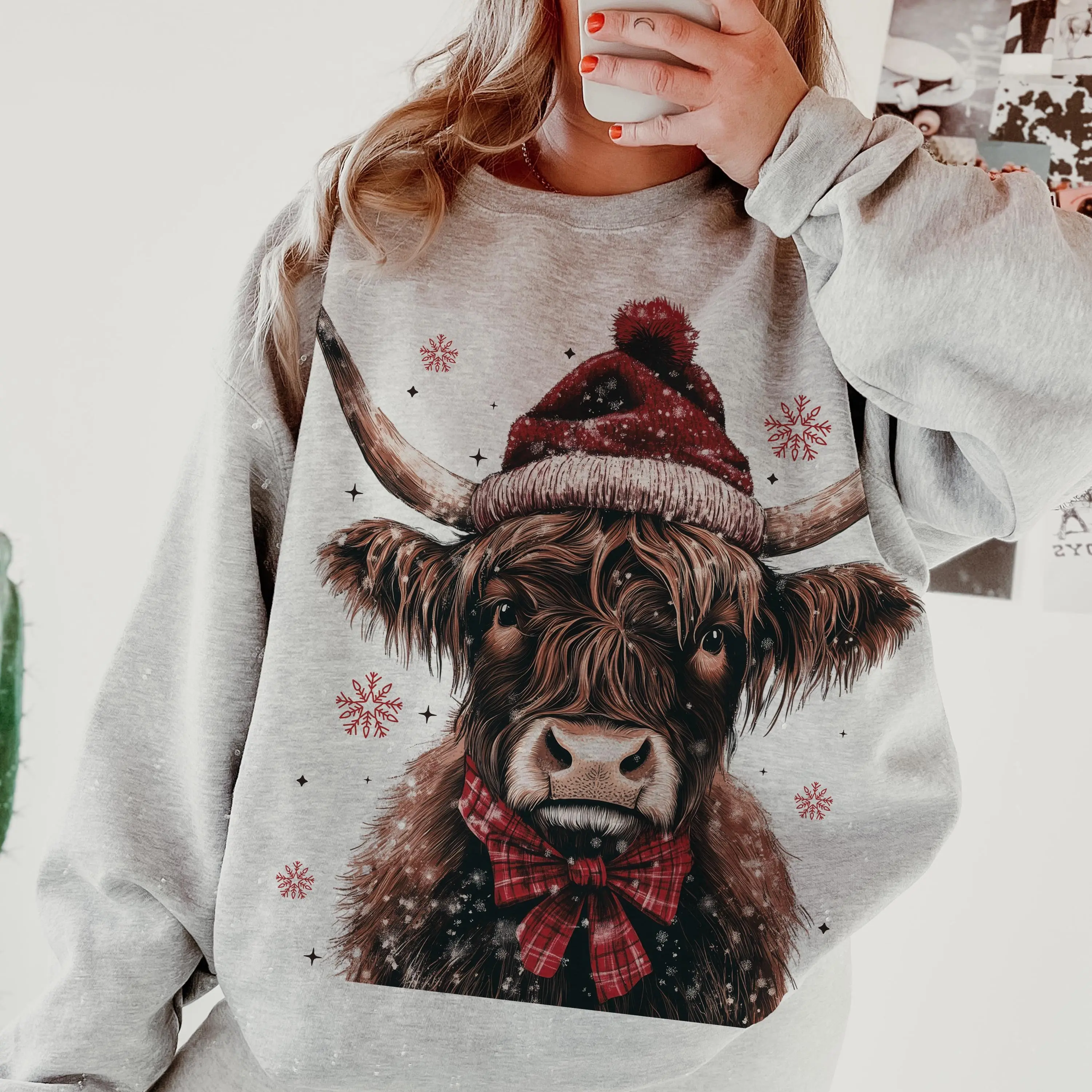 Christmas Coquette Highland Cow sweatshirt  Western Christmas shirt Highland Cow Merry Xmas shirt Coquette Aesthetic Christmas t shirt