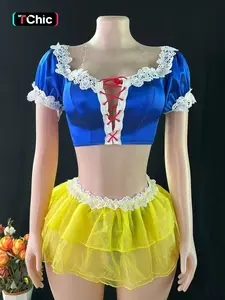 Halloween Snow Cosplay Costume Set, Blue Patchwork Women's Sexy Lingerie, Cute Comfortable Sleepwear, Holiday Casual Wear