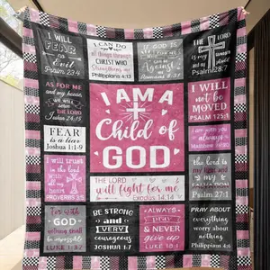 1pc-Ultra soft flannel blanket, I am a child of God, Christian gift for women, Slogan print blanket, high-definition digital printed leisure blanket, softannel material, all-season universal home decor throw blanket
