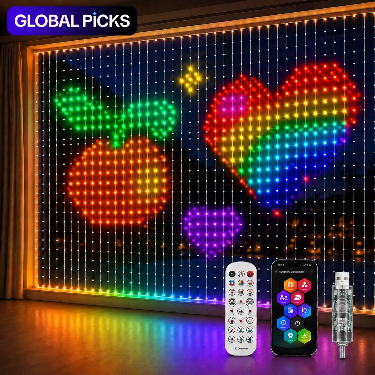 IP65 Waterproof RGB DIY Pixel Curtain Lights, SURPLIFE APP Custom Text & Patterns, Music Sync LED Fairy Curtain Lights, Decor for Bedroom Wall, Christmas, Halloween,Party Live Stream Band Wedding Valentine Music Festival, Rgb Led Lights, App Control