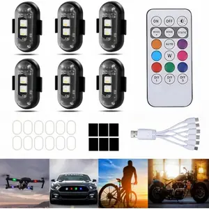 6PCS Wireless LED Strobe Lights with Remote Control, Wireless LED Warning Lights 8 Colors USB Charge IP65 Waterproof Anti-Collision, for Car Interior Motor
