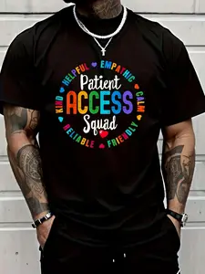 Black Patient Access Squad T-Shirt| Breathable, Sweat-Wicking, Soft Fabric, Crew Neck, Short Sleeve, Casual Style, Suitable For Daily Commutes, Home Lounge, And Casual Wear, Perfect For Men, All-Season, Plus Size